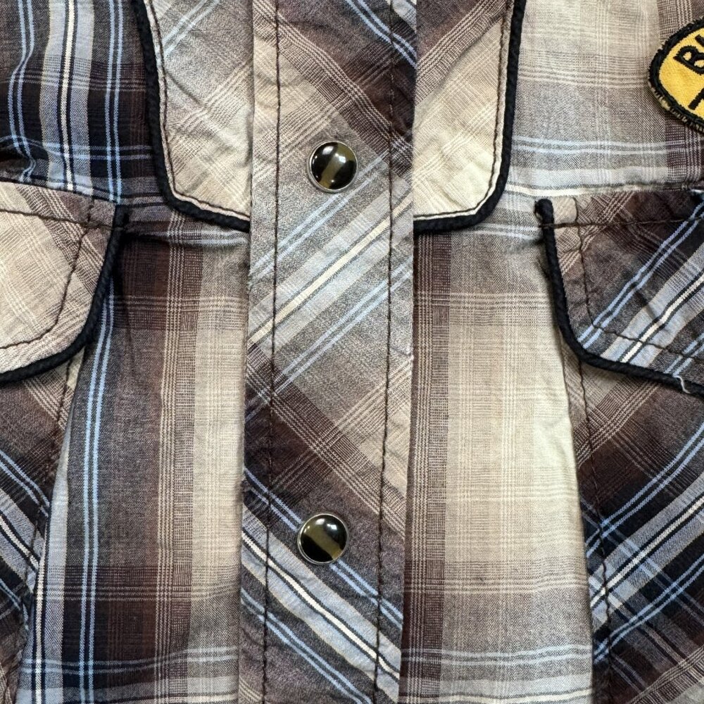 Big Star Mens Size M Brown Plaid Western Shirt Matthew Pearl Snaps Long Sleeve - Picture 6 of 15